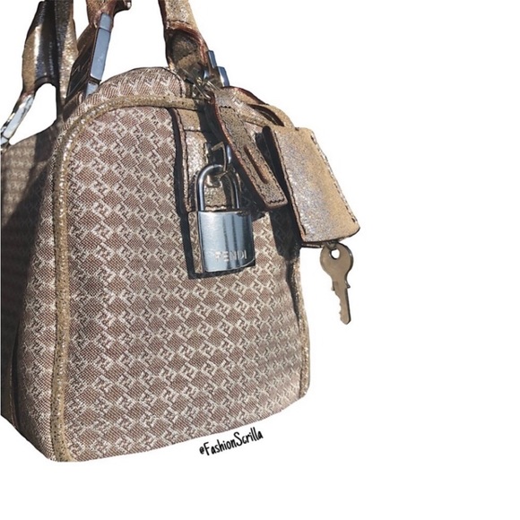 FENDI Vintage Zucca ‘FF’ Logo Metallic Silver & Beige Zuchinno Monogram Mini Bag - Picture 14 of 15